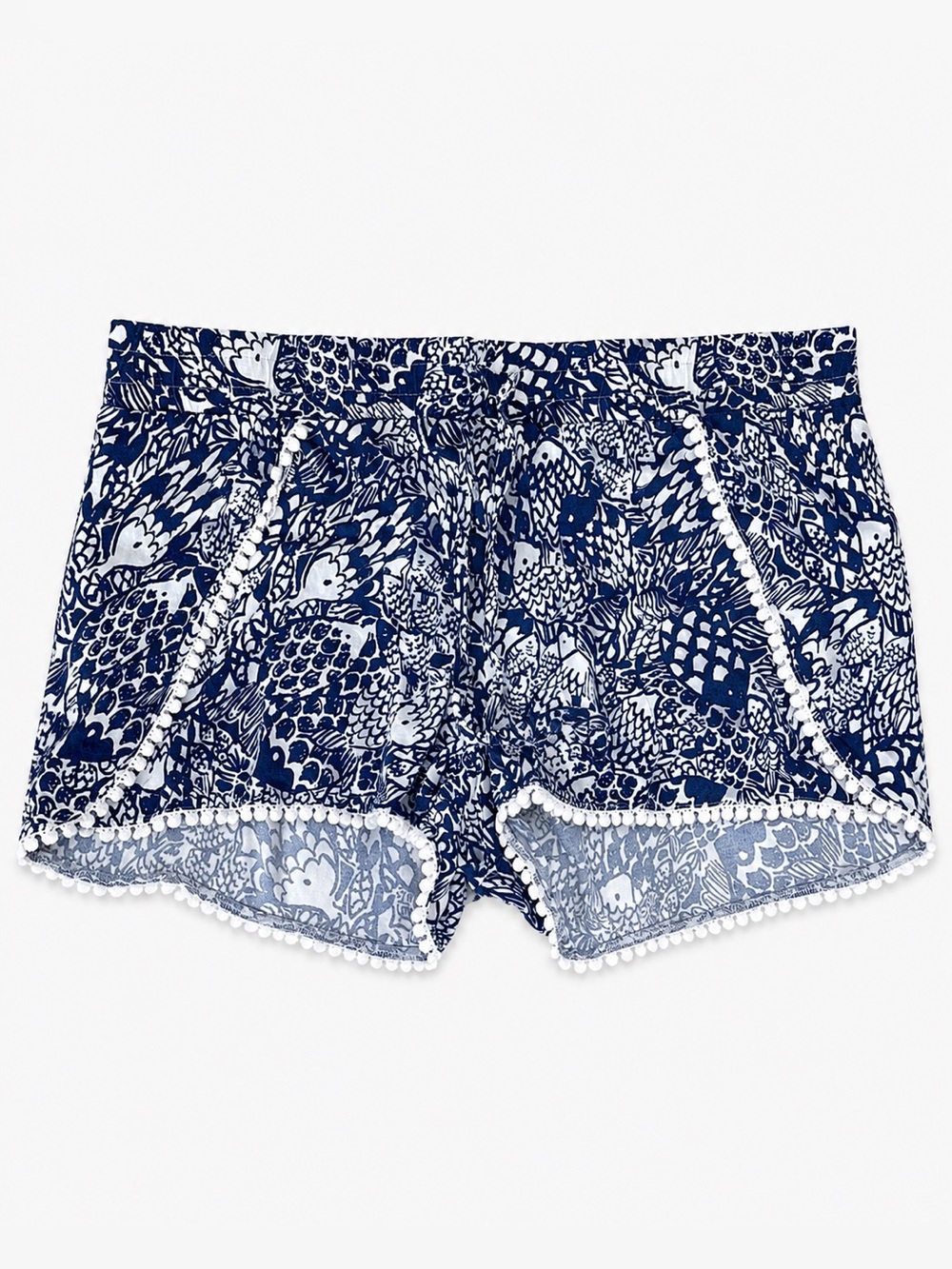 Lilly Pulitzer Navy and White Floral Pom-Pom Trim Athletic Shorts